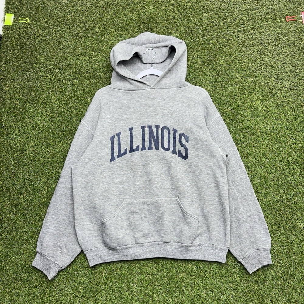Vintage Russell Athletic Illinois Hoodie Mens Large Fighting Illini Chief 80s US